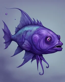 deep sea purple fantasy fish. has legs, claws, and lots of teeth