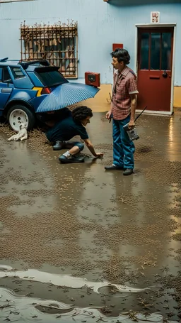 Anthropomorphic, Diorama, Movie scene, Wide shot, Back to the Future (1985), warm vibrant color tone, 16mm film quality of with film grain, UHD, perfect white balance, Alberto, Canon EOS R6, Prime lens photography, perfectly balanced dim lighting, Real human skin, White balance, Sharp details