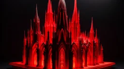 A surreal sculpture of a cathedral with glowing red spires, creating a mystical and enchanting atmosphere.