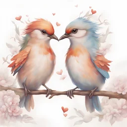 create two birds loving eachother, couple, fairy tale, realistic