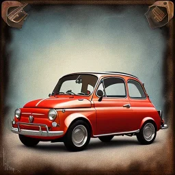 classic style concept, oldschool fiat 500 vehicle, retro design study, classic steel wheels, toned colors, art by cheryl kelley