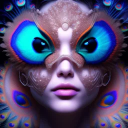 peacock face,surreal, Unreal Engine 5, lens macro,sharp focus, realistic, hyper detailed, studio lighting, neon light