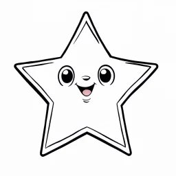 A black and white cute drawing of a Christmas star. Only outline, white background,for kids. The illustration should be in [SUPER SIMPLE], black and white, bold line art with a clear, mostly empty background. [INCLUDES ONLY OUTLINES WITH NO FILLED IN BLACK AREAS], ensuring no shading, no complex images, and making it very easy to color in between the lines.