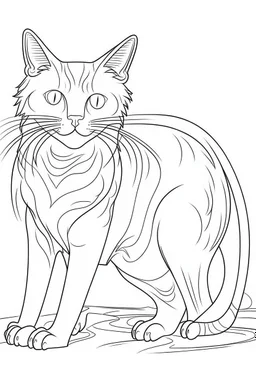 coloring page, monster cat, full view, realistic, coloring page, only draw lines, coloring book, clean line art, –no sketch, color, –ar 3:4, white background, minimalistic black lines, minimal black color, low level black colors, coloring page, avoid thick black colors, thin black line art, avoid colors, perfect shape, perfect clear lines,