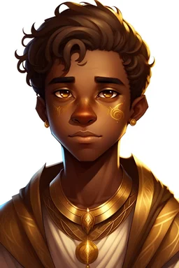 can you make a brown skin male teenager wizard with gold eyes