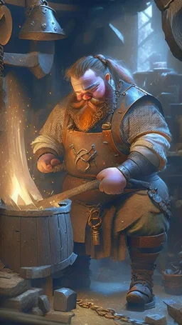 dwarf bladesmith working in a forge