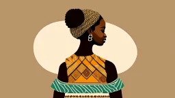 logo,Design, African woman, oil painting, featureless, graphic, drawing without facial features, background, sky, traditional clothes, cartoon, looking left