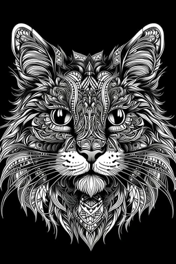 mandala noir et blanc chat maine coon type pret à vectoriser
