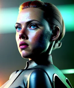 retro sci-fi portrait image from 1960, supermarket parking explosion, fire, classic black widow, young Scarlett Johansson, tight lycra suit, soft color, highly detailed, unreal engine 5, ray tracing, RTX, lumen lighting, ultra detail, volumetric lighting, 3d, finely drawn, high definition, high resolution.