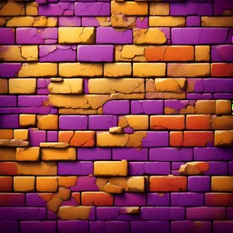 Hyper Realistic Yellow, Orange, Maroon & Purple Multicolored Grungy Retro Background with Golden-Glowing-Cracked-Bricks