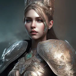 portrait of a warrior with godddes beautiful girl themed armour, extremely detailed, UHD, 8k,macro lens, perfect position,hyperphotorealistic, unreal engine 5, octane render