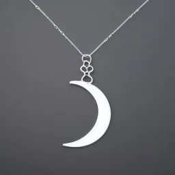 Clear polyester necklace with a silver pendant in the shape of a crescent moon