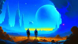 Last Outpost Of Life In A Dying Universe, sci-fi concept art, cosmic, galactic, nebulae, quasars, in the styles of Dean Ellis and Angus McKie and Vincent Di Fate, sharp focus, perfect
