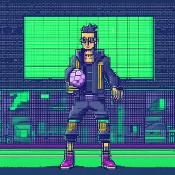 A pixel art cyberpunk version of the best football predictor master pundit master nerdy mutant