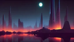 Ominous Science fiction city at night