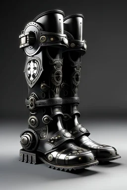 An futuristic black and metal heavy boot with hungarian traditional folk art