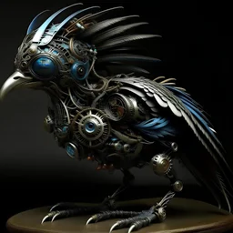 **steampunk alien creatures from a fantastic fantasy planet, long flowing multilayered colorful feathers, black, white, gray, navy blue, glowing eyes, extremely detailed, complex patterns, beautiful