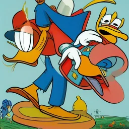 donald duck and franck traveling a rocket by jim woodring