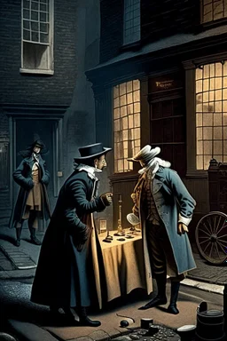 atoms playing detective at a homicide scene in 18th century London