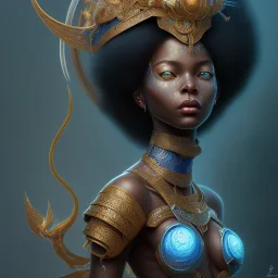 sango fantasy, fantasy magic, intricate, sharp focus, illustration, highly detailed, digital painting, concept art, matte, masterpiece head sexy view black African beauty black afro hair space lady blue dragon skin African princess facing forward