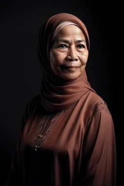 a muslim woman, fair skin, Malay race, standing posture, middle aged