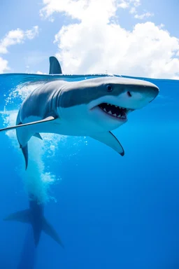 shark jumping up twards the glass