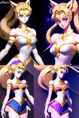 Create a stunning, full body, photorealistic illustration of Sailor Moon's transformation sequence, highlighting her evolution into a beautiful and powerful woman. Ensure that the details, colors, and lighting capture the essence of her character and the magic of the transformation, make no distortion, no deform of any body, no ugly face and eyes, lips, make sure its full body frame,