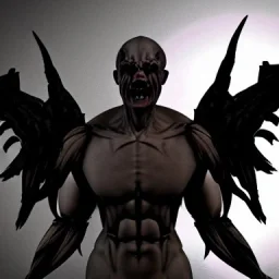 demonlike humanoid with batlike wings clawed hands and huge muscles