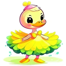 P: real cute chibi cartoon duck wearing a cute little tutu. Colorful.