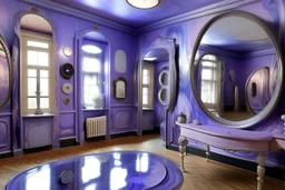 A light purple realm with magical mirrors painted by Edvard Munch