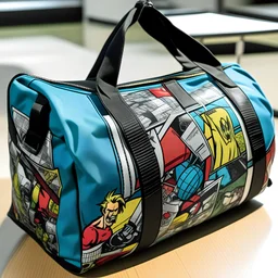 duffle bag, in a comic book,