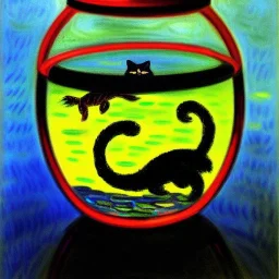 oil portrait of a Cat fishing in a fishbowl by Monet 8k