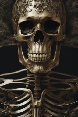 Close up of Face of a skeleton, 8k, hyper realistic, highly detailed, gothic