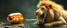 lion aligator eating albino hot dog