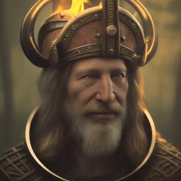 old viking sitting near campfire, scary, steam punk, realistic, made in octane, cinematic, ultra-realistic, extremely detailed octane rendering, 8K, VRAY Super Real ar 2:3, dof photorealistic futuristic 50mm lens hard lighting dark gray tintype photograph, realistic lighting, sepia color