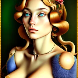 portrait of a beautiful busty woman with green eyes by Sandro Botticelli style