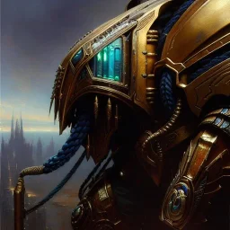 portrait 'Adept-Starcraft' ancient metal armor ,painting by gaston bussiere, greg rutkowski, yoji shinkawa, yoshitaka amano, tsutomu nihei, donato giancola, tim hildebrandt, oil on canvas, cinematic composition, extreme detail,fit full head inside picture,16k