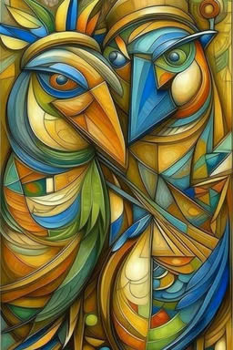 Thoughts are little birds; dynamic cubism; colored pencil magnificent mysterious