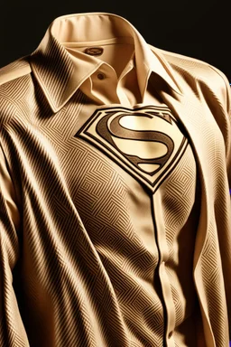 Men's Superman's Gucci Winter Dress Shirt elegant inspired by Superman's emblem design beige tones with dual color on a white background, product catalog photography, soft spot lighting, depth of field, 4k –ar 3:5 –q 2