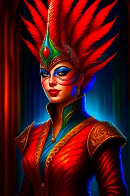 portrait of a woman dressed in a Venice carnival costume, with a mask , detailed, digital painting, Artstation, Concept art, strong contrast, futuristic style, centered composition.