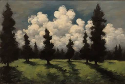 Trees, clouds, 2000's gothic films influence, otto pippel impressionism painting