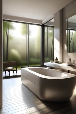 A spa-like bathroom with a serene ambiance in the style of Contemporary and a view.