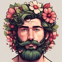 Guy with a flower beard in apple art style