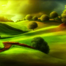 Landscape, the shire, fantasy, green, Brown, warm, realistic