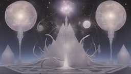 It is a paradox of delicate fantasy and formidable technology, its silhouette pulsing with extraordinary power yet draped with cosmic elegance. Capture this enigma, this tamer of untamed galaxies, through the prism of Matthews' fantastical style."