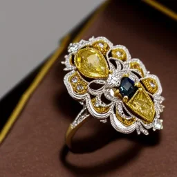 diamond and yellow sapphire ring, art noveau, filigree, floral, breathtaking, highly ornate, delicate, intricate, photorealistic, high fashion, fine jewellery, luxury, designer