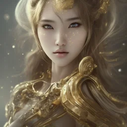 a wonderfull japanese woman, curves, cyborg, platinum long hair, hair covering one eye, ultradetailed fine art photo of a indian, weet face portrait, snow flakes particles, 35 mm lens, golden ratio composition, detailed face, studio photography, very detailed,masterpiece, artstation, 8 k, highly coherent