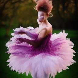 dress made out of feathers and tulle, stunning colors, beautiful lighting, delicate composition, aesthetic, ballerina, ballgown