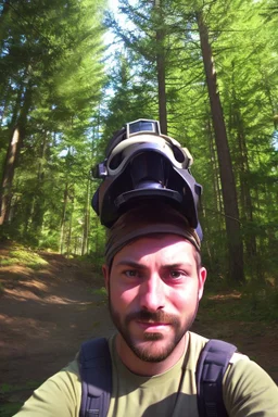 TF2 engineer taking a selfie at the forest