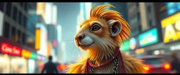 transparent weasel rasta man with cute fur, in big cyberpunk city crossover, volume light and motion blur, airbrush and pen outline